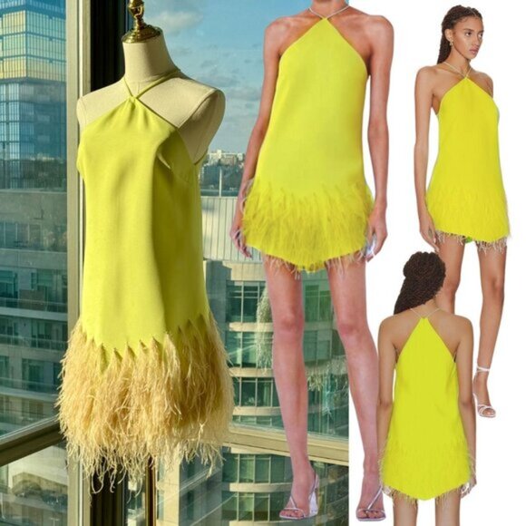 Alexis Dresses & Skirts - 🆕 ALEXIS 🧿 NWOT Bristal Feather Trimmed Mini Dress, Yellow, Sz XS